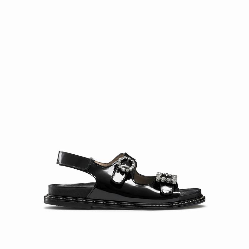 Russell & Bromley Glamour Womens Embellished Buckle Sandals Black |ZOV5597ZI|